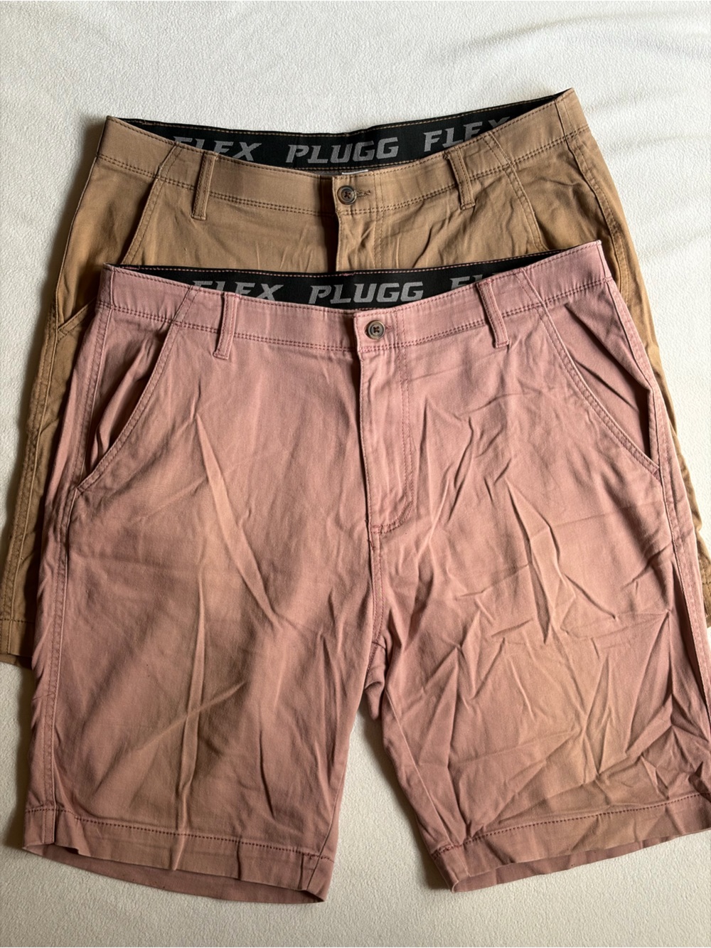 Plugg Flex Men’s Stretch Comfort Waist Shorts Lot of 2 Size 36 Khaki Pink